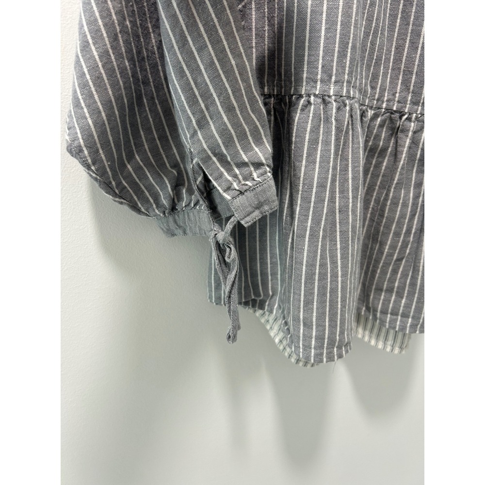 JW Anderson x Uniqlo Grey White Striped Linen Cotton Peplum Tie Blouse Top M - Picture 7 of 9